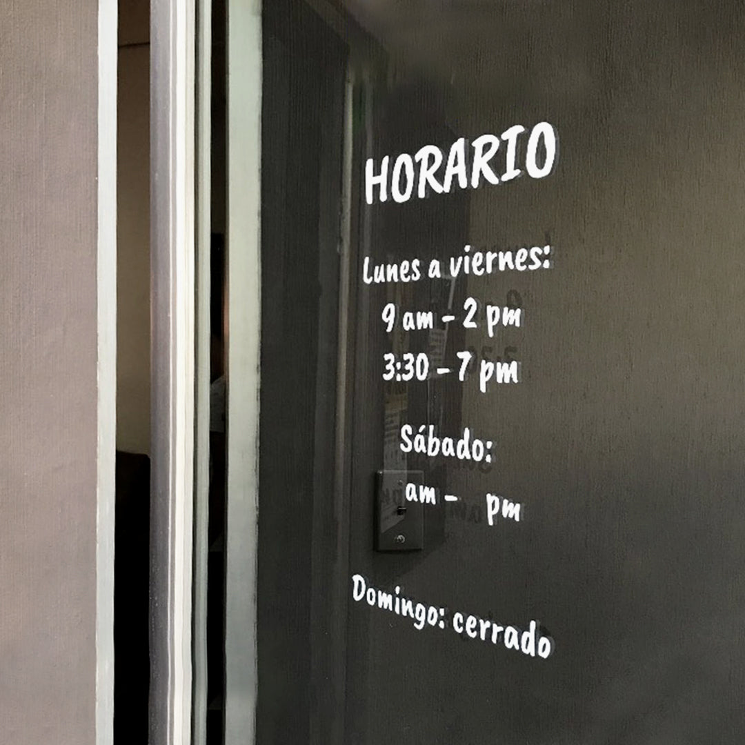 Vinilo de horario comercial personalizado